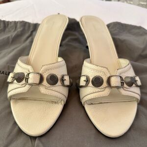 Balenciaga white calf leather “Le Cagole” sandal heels, size EU 40.